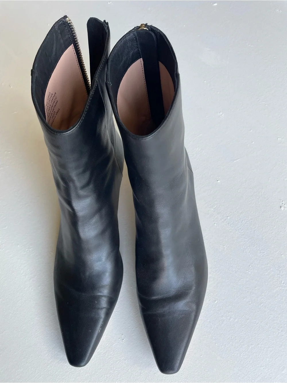 J. Crew Black Leather Pointed Ankle Boot with Low Kitten Heel